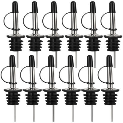 Picture of 12/24/48/100 Pack Liquor Pour Spout, Stainless Steel Classic Bottle Pourers with Rubber Dust Cap, Speed Wine Bottle Pourer for Liquor Bottle, Oil Bottles(12 Pack)