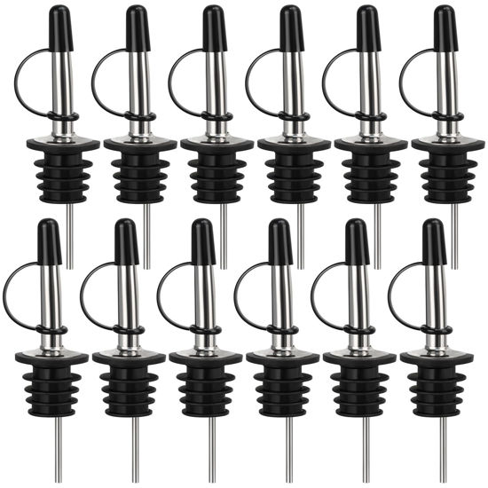 Picture of 12/24/48/100 Pack Liquor Pour Spout, Stainless Steel Classic Bottle Pourers with Rubber Dust Cap, Speed Wine Bottle Pourer for Liquor Bottle, Oil Bottles(12 Pack)