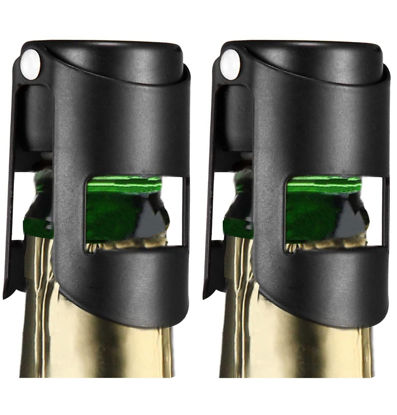 Picture of HYZ Champagne Stoppers 2Pack - Stainless Steel Sparkling Wine Bottle Stopper with Pure Silicone Air Tight Seal - Professional Wine Saver for Champagne，Prosecco and Cava (Black)