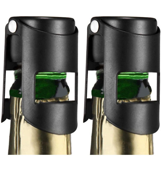 Picture of HYZ Champagne Stoppers 2Pack - Stainless Steel Sparkling Wine Bottle Stopper with Pure Silicone Air Tight Seal - Professional Wine Saver for Champagne，Prosecco and Cava (Black)