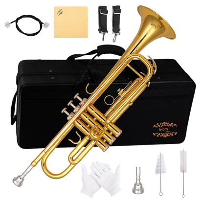 Picture of Glory Bb Trumpet - Trumpets for Beginner or Advanced Student with Case, pair of gloves-Gold