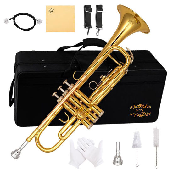 Picture of Glory Bb Trumpet - Trumpets for Beginner or Advanced Student with Case, pair of gloves-Gold