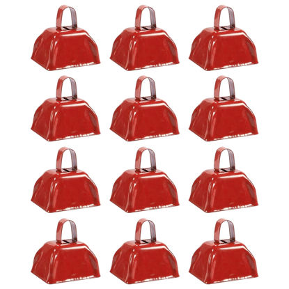 Picture of Blue Panda 12 Pack 3-inch Cowbells with Handle, Red Hand Percussion Cow Bells Noise Makers for Sporting Events, School Celebrations, Sports Parties, Football Games Noise Makers