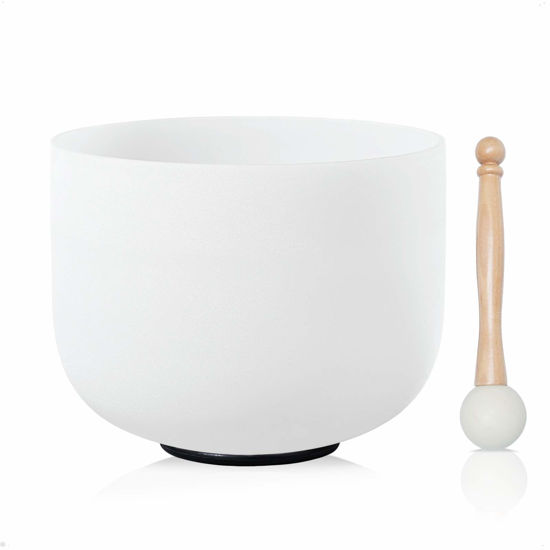 Picture of CVNC 440HZ 8 Inch F Note Heart Chakra Frosted Quartz Crystal Singing Bowl with Mallet and O-ring for Sound Healing Meditation