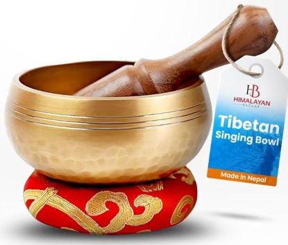 Picture of Tibetan Singing Bowl Set - Easy To Play for Beginners - Authentic Handcrafted Mindfulness Meditation Holistic Sound 7 Chakra Healing Gift by Himalayan Bazaar (3 Inch, Gold)
