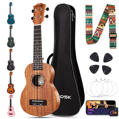 Picture of AODSK Soprano Ukulele for Beginner 21 Inch Ukelele with Gig Bag Strap Nylon String 4 Picks Holiday Gift