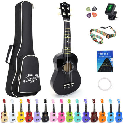 Picture of Amdini 21 inch Soprano Ukulele Basswood Acoustic Mini Guitar for Beginner Starter with Case Strap Tuner Picks Strings Primary Tutorial