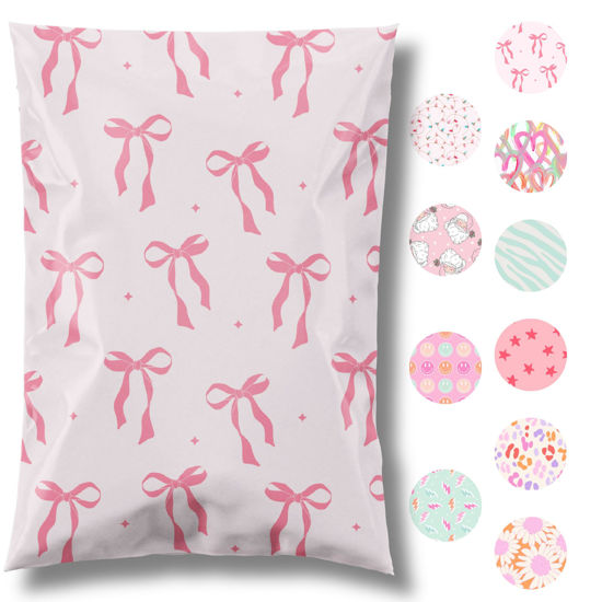 Picture of Pretty Package Store 6x9 Designer Poly Mailer 100 Pack Heavy Duty Waterproof Self Seal Shipping Bags for Small Business Large Mailing Envelopes Bulk Tear Resistant Cute Packaging Pink Bows Coquette