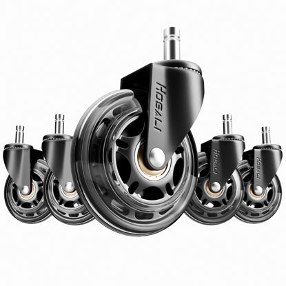 Picture of Office Rubber Chair Casters Replacement, 3 Inch Heavy-Duty Computer Gaming Desk Caster Wheels Smooth & Safe Rolling for All Floors Including Hardwood and Carpet, Set of 5