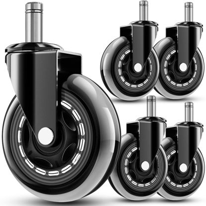 Picture of RidRed Office Chair Wheels - Replacement Rubber Wheels - Universal Fit 3 Inch Chair Casters, Heavy-Duty Chair Wheels, Noise Free, Fits 98% Chair, for All Floor (5)