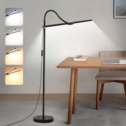 Picture of LED Floor Lamp, 15W/1800LM Bright Reading Floor Lamp for Office with Double Head, Adjustable Gooseneck Dimmable Modern Standing Light for Lash Extension Craft, Eye Caring Floor Lamps for Living Room