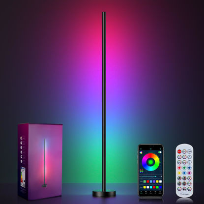 Picture of Corner Floor Lamp, LED Corner Lamp with App and Remote Control, RGBICW 16 Million DIY Colors & 68+ Scene, Music Sync, Color Changing Smart Ambient Light for Living Rooms, Bedrooms, and Gaming Rooms