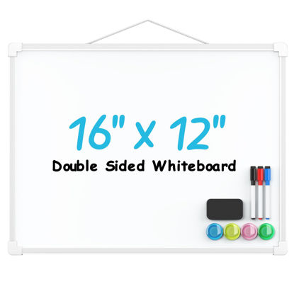 Picture of MaxGear Double-Sided Dry Erase Board for Wall, 16"x12" Hanging Whiteboard, Small Dry Erase White Board with 3 Markers&4 Magnets, Portable Whiteboard for Students - Planning, Drawing, Memo, to Do List