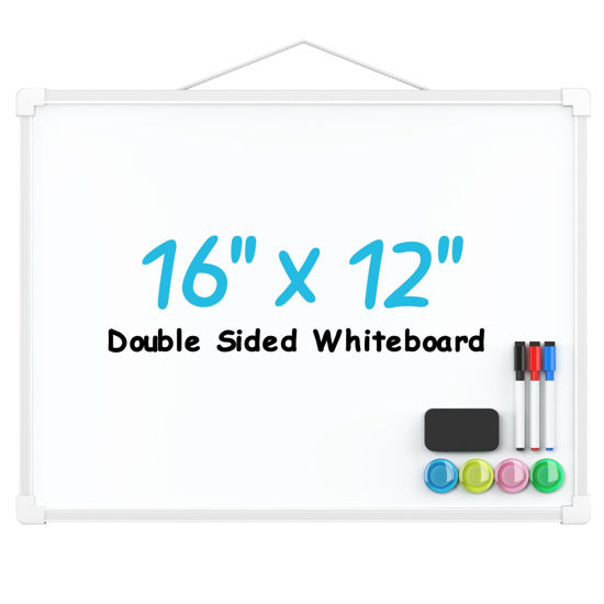 Picture of MaxGear Double-Sided Dry Erase Board for Wall, 16"x12" Hanging Whiteboard, Small Dry Erase White Board with 3 Markers&4 Magnets, Portable Whiteboard for Students - Planning, Drawing, Memo, to Do List