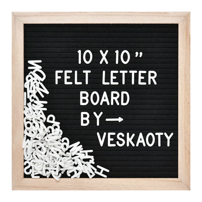 Picture of Felt Letter Board with 294 Letters, Numbers & Symbols - 10 x 10 inch Changeable Message Board with Wooden Frame Wall Mount Hook, (Black Board & Wood Frame)