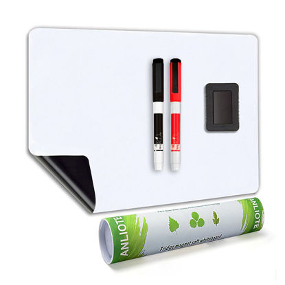 Picture of ANLIOTE Magnetic Dry Erase Board Fridge White Board Sheet 20 x13 inch, Flexible Large Refrigerator Magnets Whiteboard Planner for Home Kitchen, 2 Markers and Eraser