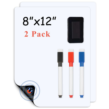 Picture of LYZZXI Magnetic Fridge White Board Paper, 8" x 12" 2 Pack Small Dry Erase Board Sheet for Organizer and Planner, Kitchen Refrigerator Whiteboard for Family to-do List, Includes Markers and Eraser