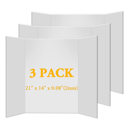 Picture of AKONEGE 3Pcs Small Trifold Poster Board, 21 x 14 inches White Tri Fold Poster Boards Corrugated Presentation Board Science Fair Display Boards for School Fun Projects, Exhibitions and Business