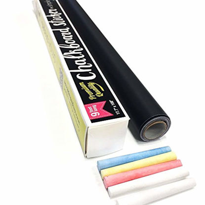 Picture of Extra Large Chalkboard Peel and Stick Paper 9 Feet roll (108 inches) + (5) Color Chalk Included - by Simple Shapes