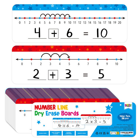 Picture of 26 Packs Number Line Dry Erase Boards Cards, Double Sided Writable and Erasable Board-0-10 on One Side & 0-20 on Other Side Math White Board for Kids, Students, Classroom and Home (12” x 4”)