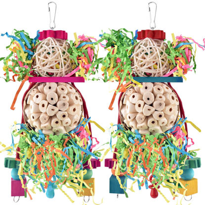 Picture of Bissap Conure Toys, 2PCS Bird Parrot Foraging Shredder Hanging Toys Sola Balls Sepak Takraw with Pacifier for Small Parrots Parakeets Conures Cockatiels Love Birds Cage Toy