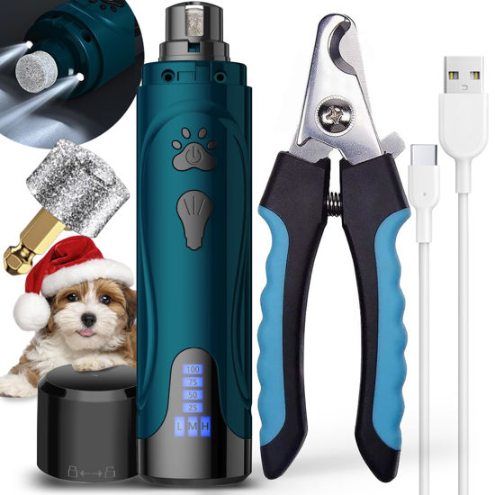 Picture of Dog Nail Grinder, Dog Nail Trimmers and Clippers Kit, Super Quiet Electric Pet Nail Grinder, Rechargeable, for Small Large Dogs & Cats Toenail & Claw Grooming,3 Speeds, 2 Grinding Wheels (A-Dark Blue)