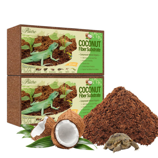 Picture of Riare 2 Pack Natural Coconut Fiber Substrate for Reptile- Premium Compressed Coconut Husk Terrarium Bedding for Reptile, Tortoise, Frogs, Snakes Hermit Crabs, Burrowing Animals