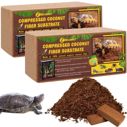 Picture of ZeeDix 2Pcs Compressed Coconut Fiber Substrate, 100% Organic Coco Coir Fiber Brick Substrate Fluffy Bearded Dragon Tortoise Snake Terrarium Substrate Loose Natural Husk Terrarium Bedding for Reptiles