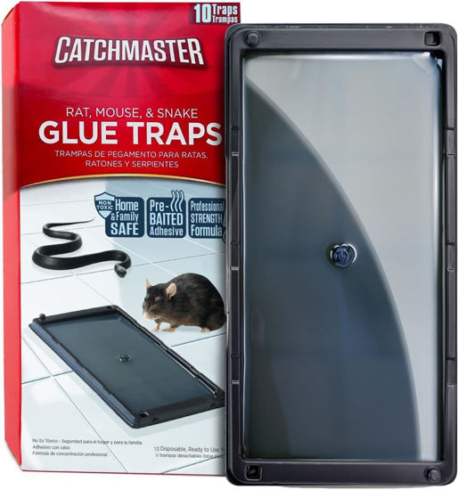 Picture of Catchmaster Glue Mouse Traps Indoor for Home 10PK, Bulk Traps for Mice and Rats, Pre-Baited Adhesive Plastic Trays for Inside House, Snake, Lizard, Insect, & Spider Traps, Pet Safe Pest Control