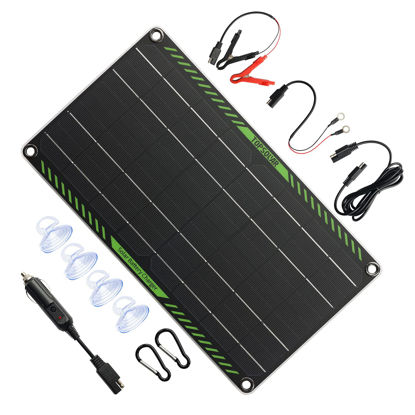 Picture of Topsolar 10 Watt 12 Volt Solar Trickle Charger 10W 12V Solar Panel Car Battery Charger Portable Solar Battery Maintainer for Car Motorcycle Boat Marine RV + Cigarette Lighter Plug Alligator Clip
