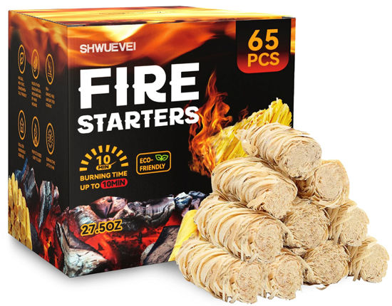 Picture of Shwuevei 65 pcs Fire Starter - Natural Fire Starters for Fireplace, Pellet Stove & Wood, Fire Pit, Smoker, BBQ, Chimney, Pizza Oven - Fire Starters for Grill, Charcoal Starter