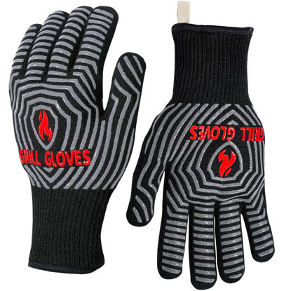 Picture of QUWIN BBQ Gloves, Oven Gloves 1472℉ Extreme Heat Resistant, Grilling Gloves Silicone Non-Slip Oven Mitts, Kitchen Gloves for BBQ, Grilling, Cooking, Baking-1 Pair… (Black, One Size Fits Most)