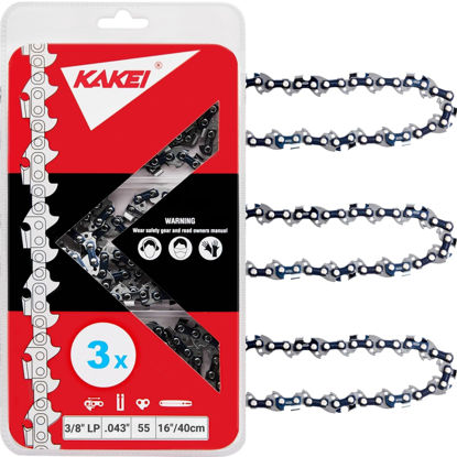 Picture of KAKEI Stihl Chainsaw Chain 16 Inch 3/8" LP Pitch .043" Gauge 55 Drive Links- 61PMM3 55 Fits Stihl MS170, MS171, MS180c - 36100050055, R55 (3 Chains)