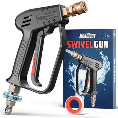 Picture of McKillans® Short Pressure Washer Gun with Swivel - High Pressure Water Handle with 3/8" Male Plug and 1/4” Quick Connector Coupler - Power Washer Gun Compatible with Foam Cannon - Car Wash Foam Gun