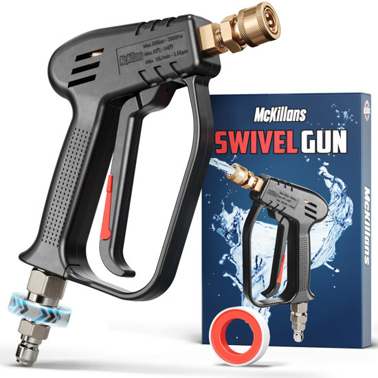 Picture of McKillans® Short Pressure Washer Gun with Swivel - High Pressure Water Handle with 3/8" Male Plug and 1/4” Quick Connector Coupler - Power Washer Gun Compatible with Foam Cannon - Car Wash Foam Gun