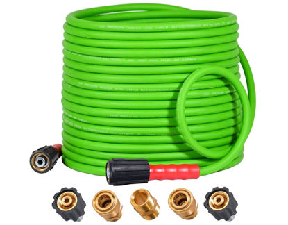 Picture of YAMATIC Super Flexible Pressure Washer Hose 50FT for Power Washer Replacement, Kink Resistant Extension With Leak-Free M22 Female & 3/8" Quick Connect Adapters, 1/4" 3200 PSI, Green