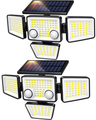 Picture of Solar Outdoor Lights - 3000LM 188 LED Motion Sensor Outdoor Lights, 4 Heads IP65 Waterproof Powered Security Flood Lights, 270°Wide Lighting Angle Wall Light with Sensors for Backyard Yard