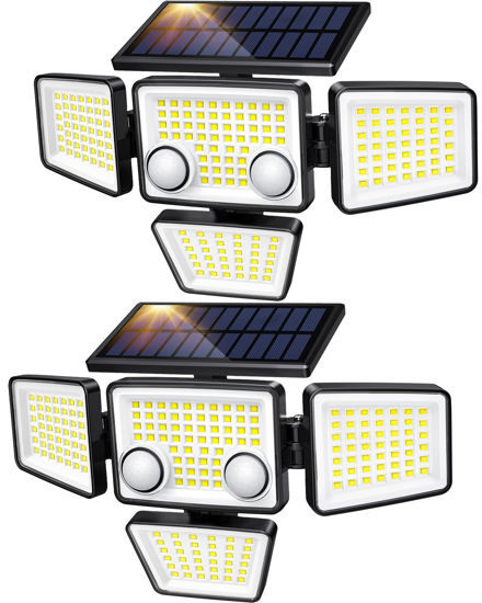 Picture of Solar Outdoor Lights - 3000LM 188 LED Motion Sensor Outdoor Lights, 4 Heads IP65 Waterproof Powered Security Flood Lights, 270°Wide Lighting Angle Wall Light with Sensors for Backyard Yard
