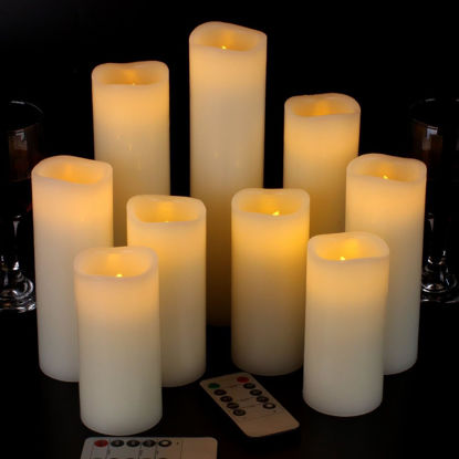 Picture of Vinkor Flameless Candles Battery Operated Candles Real Wax Pillar LED Candles with 10-Key Remote and Cycling 24 Hours Timer (Ivory 4" 5" 6" 7" 8" 9")