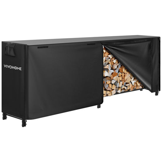 Picture of VIVOHOME 8ft Heavy Duty Indoor Outdoor Firewood Storage Log Rack with Cover Combo Set Black