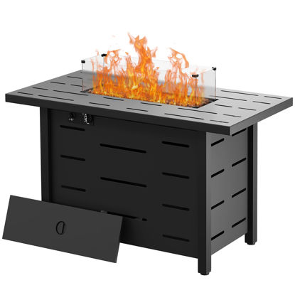 Picture of Walsunny 43 inch Outdoor Propane Fire Pit 50,000 BTU Gas Fire Pit Table with Lid, Glass Wind Guard, Waterproof Cover, Rectangle Gas Firepit Table for Garden/Patio, CSA Certification