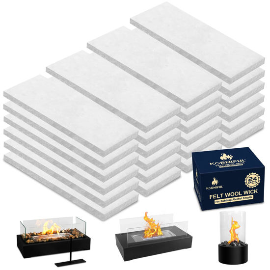 Picture of 24 pcs Tabletop Fire Pit Ceramic Wool Wick for ROZATO,KORNIFUL,Flammtal to Extend Burning Time,Table Top Firepit Sponge Cotton Core for Bioethanol Rubbing Alcohol Fireplaces (4.7"x2"x0.2" H)