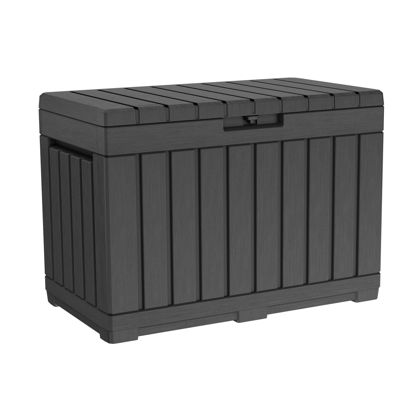 Picture of Keter Kentwood 50 Gallon Resin Deck Box-Organization and Storage for Patio Cushions, Throw Pillows and Garden Tools, Dark Grey