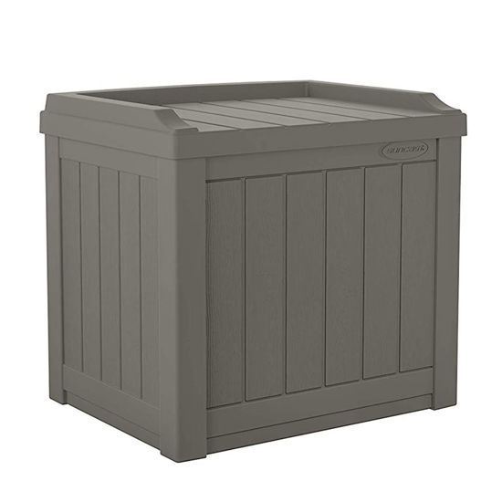 Picture of Suncast 22 Gallon Indoor or Outdoor Backyard Patio Small Storage Deck Box with Attractive Bench Seat and Reinforced Lid, Stone Gray