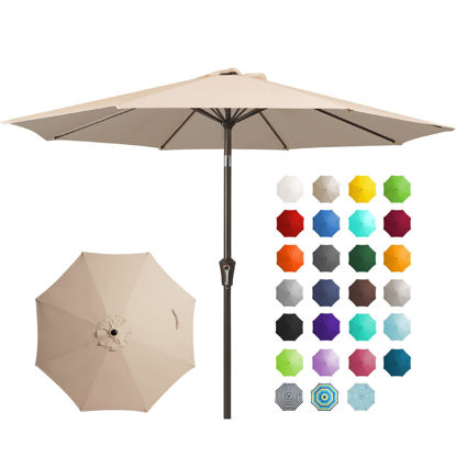 Picture of JEAREY 9FT Outdoor Patio Umbrella Outdoor Table Umbrella with Push Button Tilt and Crank, Market Umbrella 8 Sturdy Ribs UV Protection Waterproof for Garden, Deck, Backyard, Pool (Beige)