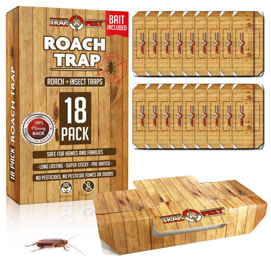 Picture of Roach Traps Indoor Sticky (18 Pack) - Glue Traps for Roaches Bug Traps with Roach Bait Traps - Long Lasting Non-Toxic Children and Pet Friendly - Trap a Pest