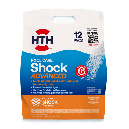 Picture of HTH 52037R Pool Care Shock Advanced, Swimming Pool Chemical - Cal Hypo Formula, Prevents Bacteria & Algae, Restores Crystal Clear Water - Shock Treatment, 1lb (12 Pack)