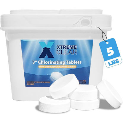 Picture of Xtremeclear 3" Swimming Pool Chlorine Tablets 99% Pure Tri-Chlor| Long Lasting & Slow Dissolving | Pro-Grade Pool Sanitizer | 5 Pounds Bucket