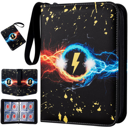 Picture of Jravkfi Card Binder,400 Pockets Card Holder Album with 50 Removable Sleeves for Standard Size Cards 4 Pocket TCG Trading Card Binder Display Storage Carrying Case(Black)