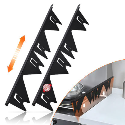 Picture of Stainless Steel Stove Gap Covers,Stove Gap Filler, Range Trim Kit, Stove Gap Guards, Heat Resistant and Easy to Clean, Easy retractable Length 13.8" to 27.5", Width 0.79",Black(2PCS)